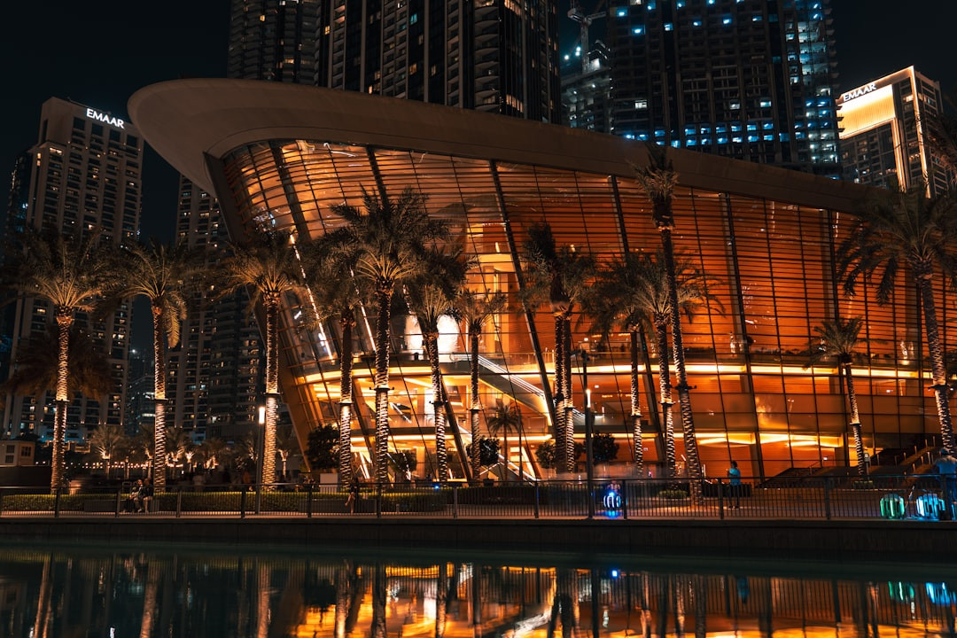 Modern building with palm trees at night — Photo by Dawid Tkocz on Unsplash